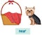 Prepostion wordcard design with dog near basket