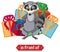 Prepostion wordcard design with raccoon and boxes