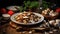 Prepping sliced mushrooms on a kitchen plate