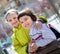 Preschool aged girls posing in urban street