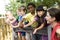 Preschool children on playground with teacher