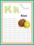 Preschool Colorful letter K Uppercase and Lowercase Tracing alphabets start with Vegetables and fruits daily writing practice