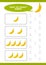 Preschool counting learn worksheet tracing writing number activity vector template with cute banana cartoon illustration for child