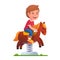 Preschool kid play riding rocking horse on spring