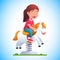 Preschool kid play riding rocking horse on spring