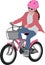Preschooler girl riding bicycle, detailed color illustration