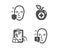 Prescription drugs, Medical food and Face protection icons. Face attention sign. Pills, Apple, Secure access. Vector