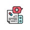 Prescription medication, instruction flat color line icon.