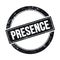 PRESENCE text on black grungy round stamp