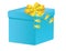 Present. Blue box with yellow ribbon.