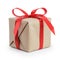 Present box from brown papaer with red ribbon bow