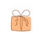 Present box continuous editable line vector illustration with orange wrap.