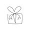 Present box continuous editable line vector illustration - wrapped surprise package with ribbon and bow.