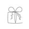 Present box continuous editable line vector illustration - wrapped surprise package with ribbon and bow.