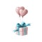 Present box with hearts balloons, watercolor style illustration, valentines clipart