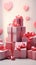 Present boxes Valentine day holiday background, copy space. Gifts shopping