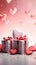 Present boxes Valentine day holiday background, copy space. Gifts shopping