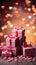 Present boxes Valentine day holiday background, copy space. Gifts shopping