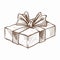 Present decorated with ribbon and row isolated icon vector monochrome sketch outline gift with surprise inside