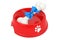 Present Dog Chew Bone Wrapped in Blue Gift Ribbon in Red Plastic