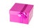 Present or gift box with pink ribbon bow isolated on a white background. Birthday, valentine or other holidays.