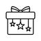 Present gift box with stars icon. Vector isolated element. Christmas gift icon illustration vector symbol. Surprise present design