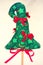 Present green christmas tree with red ribbon