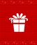 Present icon over red background. Xmas cover design.