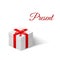 Present. White box with a bow tied with ribbon. Vector illustration