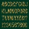 Presentable retro style font. Golden capital letters and numbers. Isolated english alphabet