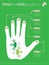 Presentation with 2 parts or elements. Infographics with human hand silhouette on green background