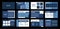 Presentation template. Blue rectangles flat design, white background. 12 slides. Title, methodology, element, service, detail,