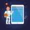 Presenting astronaut with paperboard - vector