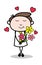 Presenting Flowers - Office Businessman Employee Cartoon Vector Illustration