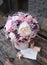 Preserved flower arrangement. Round box Summer Garden Posy Hydrangea Peony Rose Mix in violet color