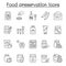 Preserved food icons set in thin line style