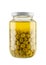 Preserved peas in glass jar