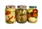 Preserved vegetables on white background. Homemade blanks