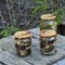 Preserving pickled cucumbers and mushrooms. Pickles jars.