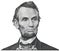 President Abraham Abe Lincoln face portrait on 5 dollar bill iso