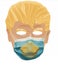 President Donald Trump is seen on a Halloween mask with surgical mask with a duck bill printed on the mask.