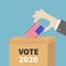 President election day Vote 2020. Ballot Voting box. Businessman holding American flag paper blank bulletin concept. Polling