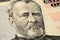 President Grant portrait on fifty 50 american dollar bill. Macro close up view