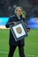 The president of Inter Massimo Moratti in the field before the match holding the plaque of the Fifa World Champions 2010