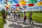 President Park in Astana, Kazakhstan. Alley colored umbrellas.