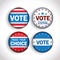 Presidential election usa vote buttons with stars set vector design