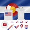 Presidential elections in Colorado. Vector flag, ballot box, speaker's podium, map and voting icon set