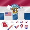 Presidential elections in Missouri. Vector flag, ballot box, speaker`s podium, map and voting icon set