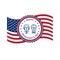 Presidents Day card, USA flag and Presidents Day stamp icon. American Presidents - George Washington and Abraham Lincoln