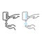 Press button hand to pump liquid soap line and color line icon, wash and hygiene, hand and soap sign, vector graphics, a